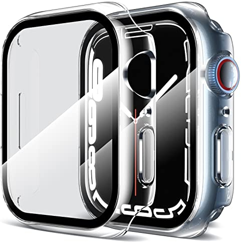 LK [2 Stück Schutzhülle Kompatibel mit Apple Watch Series 9/8/7, 45 mm Displayschutzfolie, [9H Härte] [ HD Klar ] Voller Schutz,Kratzfestes Hard PC Protector Cover für iWatch 9/7/8 45 mm-Clear