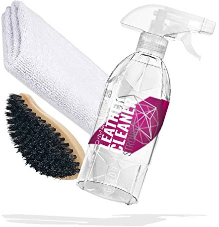 detailmate Auto Leder Pflege Set: GYEON LeatherCleaner 500ml Strong + GYEON LeatherBrush + Microfasertuch 320GSM 40x40cm