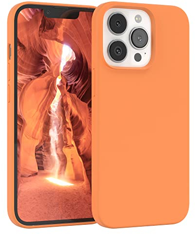 EAZY CASE custodia per cellulare in silicone premium compatibile con iPhone 13 Pro con protezione della fotocamera e rivestimento interno custodia protettiva bumper in Arancione chiaro