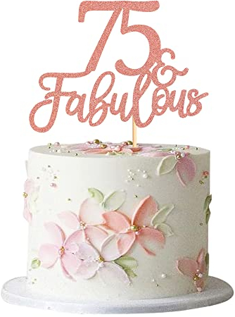 Blumomon 3Pcs 75 & Fabulous Cake Topper Rose Gold Glitter Happy 75th Birthday Cake Toppers Seventy Five and Fabulous Cake Pick Decorations for 75th Wedding Anniversary Birthday Party Supplies