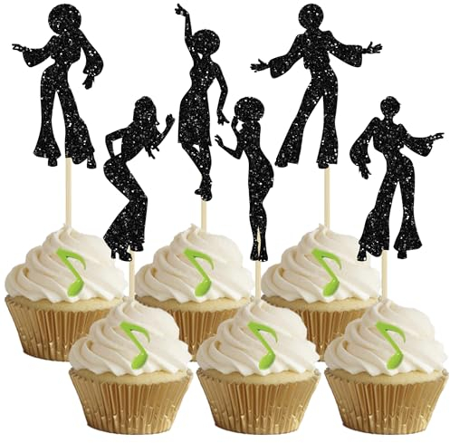 Gyufise 24Pcs 70's Disco Dancing Cupcake Toppers - Disco Cake Decorations for Music Theme Party, Wedding, Birthday