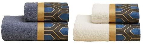 Lisola Set Asciugamani da Viso e Bidet, 2 Asciugamani 110x60 cm + 2 Asciugamani 60x40 cm, in Spugna di Cotone 430 gr/mq, con Balza in Raso. Modello: Royal