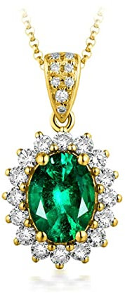 Epinki Halskette Damen Gelbgold 18K Au750, Smaragd 1ct Anhänger Sonneblumen Diamant Kette Echter Schmuck, Goldkette, 45+5cm Kettenlänge, VVS Clarity Hauptstein
