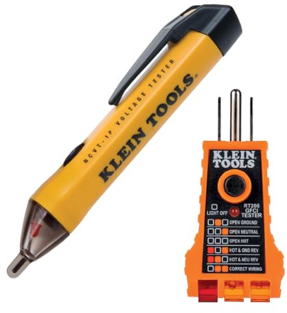 Klein Tools NCVT1PKIT - Kit tester elettrico con tester di bassa tensione senza contatto, da 50 a 1000 V AC e tester per presa GFCI, 2 pezzi