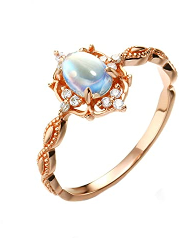 Verlobungsring Rosegold, 18 Karat Roségold Court Style Retro mit Mondstein Ringe für Damen Größe 57 (18.1)