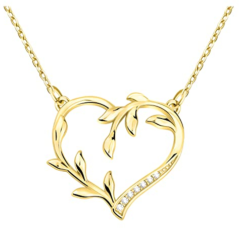 Sofia Milani - Damen Halskette 925 Silber - vergoldet/golden - mit Zirkonia Steinen - Herz Blatt Anhänger - N0601