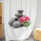 Rideau de douche zen 180x200 tissu lavable | superbe décor ensemble de de salle de bain avec crochets | Rideau de douche spa concept pierres de zen et fleur d'orchidée | Rideau baignoire blanc large