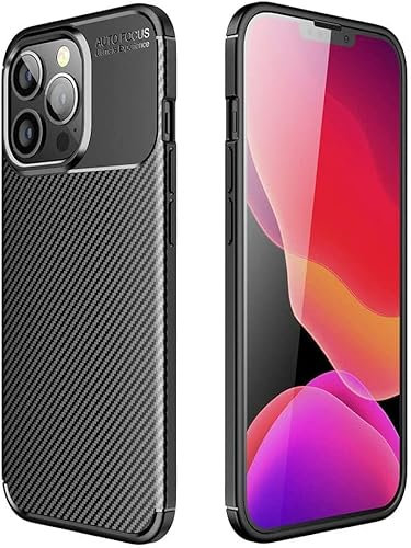 For Apple iPhone 14 Pro (6.1) Case, [Slim Fit] Stylish Brushed Shockproof Carbon Fibre [Protective Case] Cover, Gel Rubber Phone Case For Apple iPhone 14 Pro (6.1) - Black