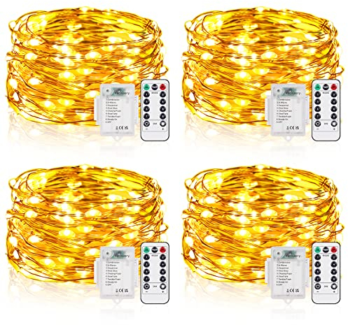Vacoulery Guirlande Lumineuse 5M, 4 Packs Girlande de Lumière 50LED Étanche Guirlandes Lumineuses Piles Mini Led Intérieur avec Minuteur & 8 Modes Décoration pour Chambre, Mariage, Fête Soirée Jardin