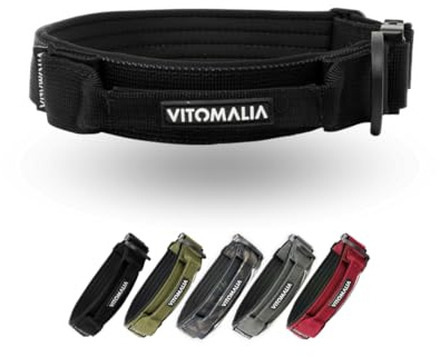 VITOMALIA® Taktisches Hundehalsband, 3 cm Breit: Stabiles Nylon, Magnet Handgriff, Sicherheitsschnalle, Hundehalsband kleine Hunde (3cm/M = 40cm-50cm, Schwarz)