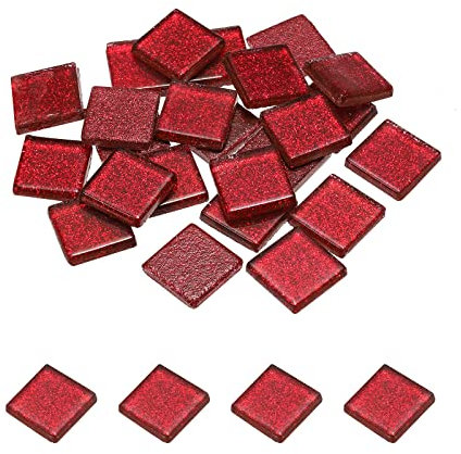 sourcing map Mosaic Tiles, Glass Tiles, Shine Crystal Mosaic Glass Pieces Bulk Square Glitter Crystal Mosaic Tiles 2 x 2cm for Home Decoration, DIY Crafts, Pack of 25(100g, Dark Red)