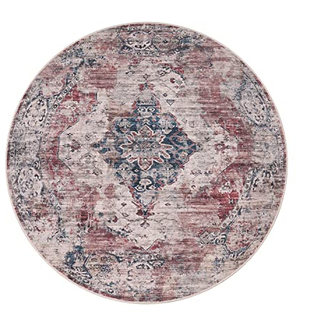 Paco Home Waschbarer Teppich Wohnzimmer Schlafzimmer Rund Vintage Muster Moderne Deko Orientalisch Ornamente Bordüre, Grösse:160 cm Rund, Farbe:Rot