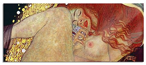 Pixxprint Glasbild Panorama, Wandbild aus Echtglas, Gustav Klimt - Danaë, 100x40 cm, inkl. Aufhängung und Abstandshalter