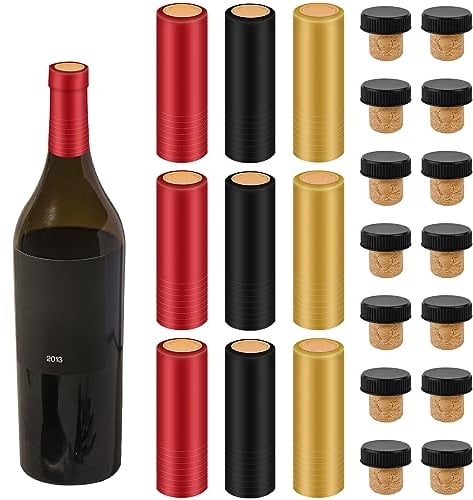 60pz Sigillatore per Vino per Bottiglie di Vino, Kit Sigillatore per Bottiglie di Vino con Pellicola Termoretraibile in PVC Tappi per Vino a Forma di T per Fare Cantine e Uso Domestico