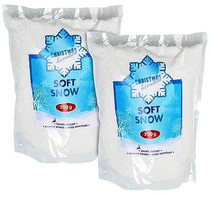Spetebo Weicher Deko Kunstschnee weiß - 400g - Kunst Pulverschnee für Weihnachtsdekorationen - Schneepulver Bastelschnee Dekoschnee künstlicher Soft Schnee Winterdeko Kunst Schneeflocken