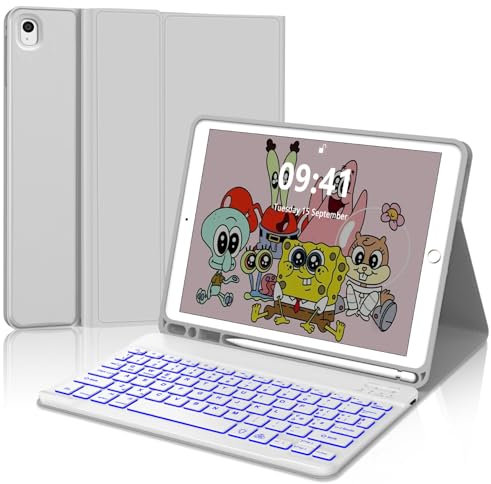 IVEOPPE Tastiera iPad 9 Generazione, Tastiera iPad 10.2, Cover Tastiera Italiano QWERTY Bluetooth Retroilluminata Tastiera per iPad 9/8/7 Generazione/iPad Air 3/ iPad Pro 10.5, Grigio chiaro