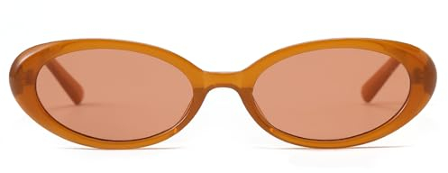 Ggpyyon Ovale Sonnenbrille Damen Oval Vintage 90er Retro Trendy Runde Sonnenbrillen für Damen Herren(Braun/Braun)
