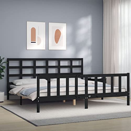 GuyAna Massivholzbett mit Kopfteil Schwarz 200x200 cm Kopfteil Polsterbett Bett Familienbett