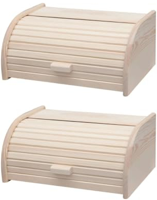 Fackelmann 9908450 Lot de 2 boites à Pain, Boite de Conservation du Pain et des gâteaux, Bois de pin, 40 x 28 cm