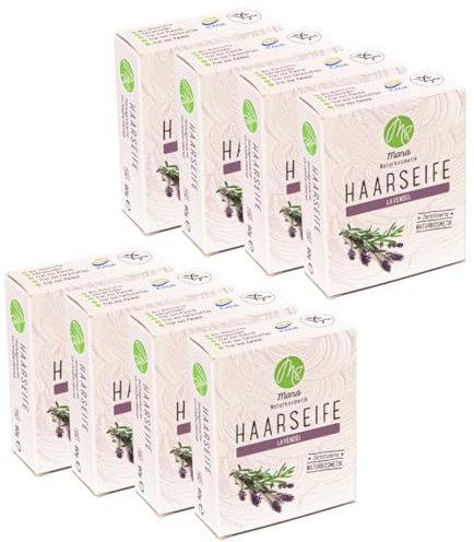 Mara Naturkosmetik - Feste Haarseife Lavendel – Pflegende Wellness Reinigung ohne Palmöl für Frauen & Männer – Naturseife - Nachhaltig, vegan, bio, umweltfreundlich, handgemacht & zertifiziert 8x90g