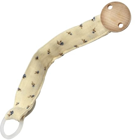 Piccolila Baby Schnullerkette - Schnullerband aus Bio Baumwolle - Schnullerband mit Holz Clip und BPA-freiem Silikonring - Für fast alle Schnuller geeignet - Individuelle Designs (beige flowers)