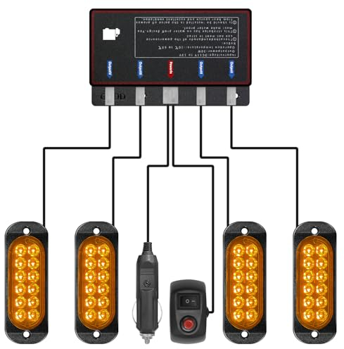 Civikyle 4 pezzi 12 LED luce stroboscopica per auto, colore arancione, 12 V, luce lampeggiante con 15 modalità flash, camion, trattore, accessorio IP65, impermeabile