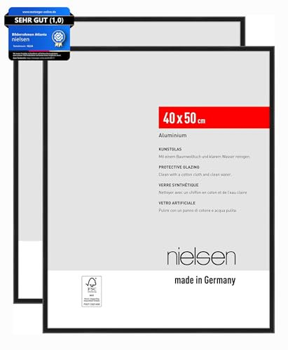 nielsen Bilderrahmen, 40 x 50 cm (2er Set), Aluminium, Schwarz matt, Posterrahmen zum Aufhängen im Hoch- & Querformat, bruchsicheres Kunstglas, Atlanta