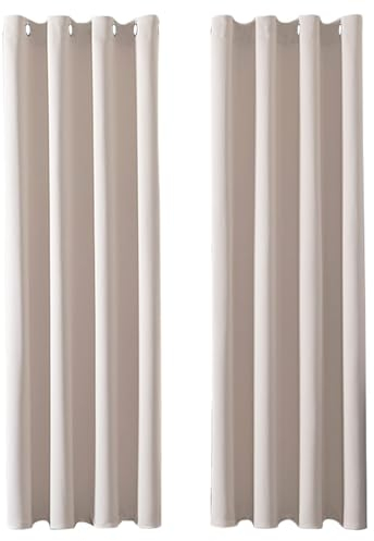MRTREES Verdunkelungsvorhang Beige Thermogardienen Kälteschutz Vorhänge Blickdicht mit Ösen 2er Set, 200 cm Lang, 140 cm Breit, Gardine für Wohnzimmer Schlafzimmer Modern