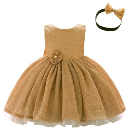 Lito Angels Abito da Damigella per Bambina | Abito Damigella Principessa per Bambina, Fiocco decorativo, Senza maniche, Scollo tondo, Corpetto decorato, Fascia, Carnevale