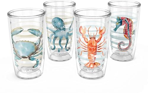 Tervis Sara Berrenson - Atlantica Collection Made in USA Double Walled Insulated Tumbler Travel Cup Keeps Drinks Cold & Hot, 16oz - 4pk, Assorted