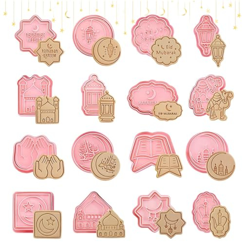 16 Pièces Emporte Pièces Eid Mubarak, Moule à Biscuits Ramadan, Emporte-Pièces en Plastique l'Aïd, Eid Mubarak Islamique Cookie Cutter Cuisson Outils pour Fondant Biscuit