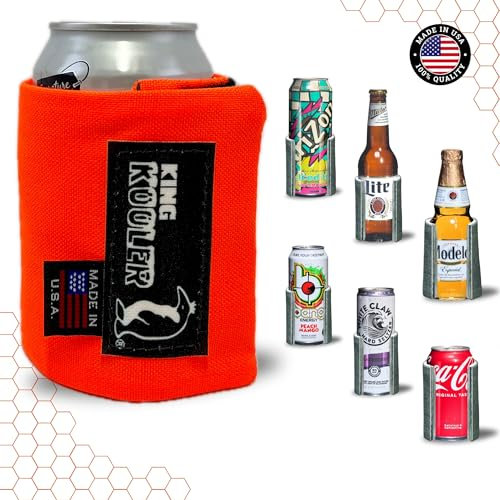 KingKooler Universal Bottle & Can Insulator - Adjustable and Slim Can Cooler Insulated - Beer Bottle Holder - Made in USA - Packable for Easy Storage Travel - Washable - SHORT - Fluorescent