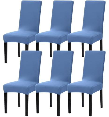 Sufdari Stuhlhussen 6er Set Blau, Stretch Esszimmer Stuhlbezug für Esszimmerstühle, Abnehmbarer Waschbarer Spandex Stuhlüberzug für Küchenstühle,Hotel, Bankett(Blau, 6 Stück)