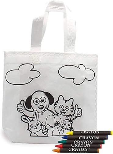 Tasche mit Griff zum Bemalen, Set mit 40 Beuteln, jede Tasche enthält 5 Wachsmalstifte, Geschenke für Kinder, Gäste, Hochzeit, Kommunion, Taufe, Geburtstag, Kinderpartys (40)