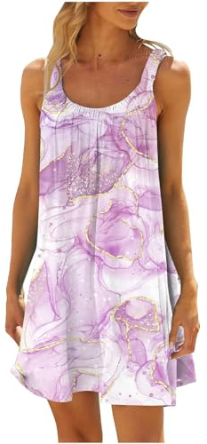Abito Donna Estivo Copricostume Vestiti Offerte Donna Corti con Scollo a V Donna Casual Vestiti Tunica Estivo Bohemian Stampa Fiore Abiti da Spiaggia Senza Maniche Elegante Mini Abito a Pieghe Vestito