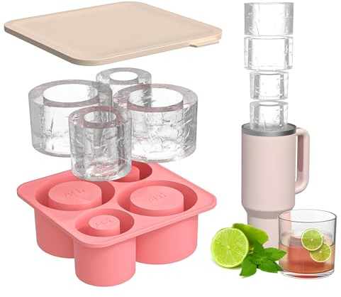 SOQKEEN Ice Cube Tray with Lid for Stanley Cup, 4 in 1 Large Silicone Ice Cube Moulds Round Ice Cube Mold for Stanley 20 30 40 Oz, Water Bottle Ice Cube Trays for Freezer, Ice Drink, Juice, Whiskey