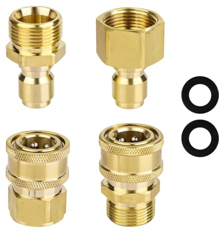 4pcs M22-14mm to 1/4in Pressure Washer Adapter Set, Power Washer Fittings Adapter Pressure Washer Fast Connect Kit to 1/4in Fast Connect & Quick Release Disconnect for Power Washer Hose Pump 5000 PSI