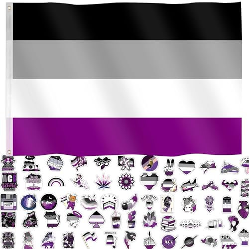 Asexual Pride Flagge, 90 x 150 cm, Pride Month Zubehör, LGBTQ, Nichtsexuelles Geschlecht, Regenbogen-Banner, Dekorationen, Stuff für Paraden, Regenbogen-Festival, Party mit 60 Stikern