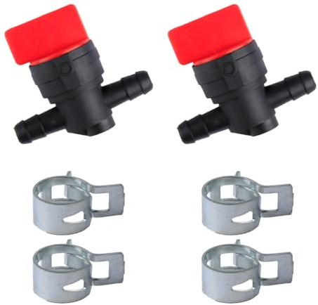 GroveEss Universal 180°Fuel Shut Off Valve,Inline On/Off Fuel Tap with Clamps,Plastic Petcock Switch Garden Brush Cutter Lawnmower Accessory