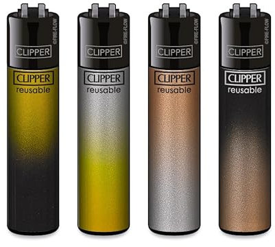 Clipper Feuerzeuge, Set mit 4 Stück, außergewöhnliche Motive (Crystal Gradient Premium)