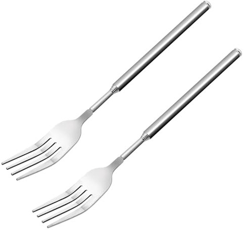 Teleskopgabel 2 Stück Ausziehbare Gabel Lange Edelstahl Teleskopgabel Besteck Ausziehbar Lang Griff Gabel Besteck für BBQ Toasten Abendessen Obst Dessert 22– 63cm