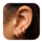 Finrezio 6 Paar Creolen Ohrringe Set für Damen - 14K Vergoldet Kleine Ohrstecker Stapelbar Helix Piercings für Mehrere Piercings
