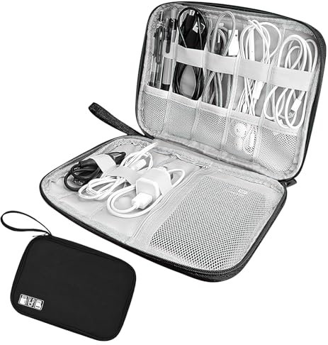 Electronics Accessories Organizer Bag, Travel Cable Organizer Pouch, Universal Tech Gadget Storage Bag for USB Cables, Chargers, SD Cards, Power Bank, Hard Disk, Compact Travel Essentials (Black)