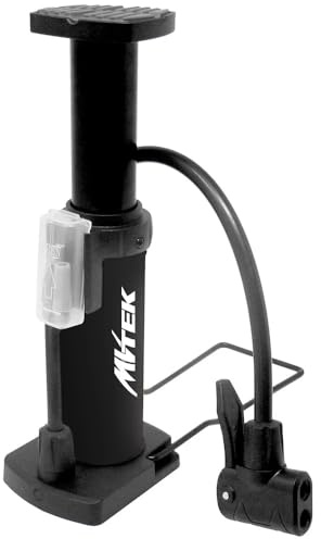 MVTEK Fußpumpe Push Fahrradpumpe bis 7 Bar Fahrradpumpe Doppelkupplung für Presta Schrader Ventile Fahrradpumpe aus Metall für Fahrrad, Bälle und Luftpumpe, Fahrradpumpe schwarz