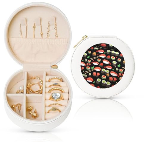 EZDLOWVBA Schmuckkästchen mit japanischem Sushi-Garnelen-Druck, PU-Leder, Reise-Schmuckkästchen, Mini-Schmuck-Aufbewahrungsbox für Ringe, Ohrringe