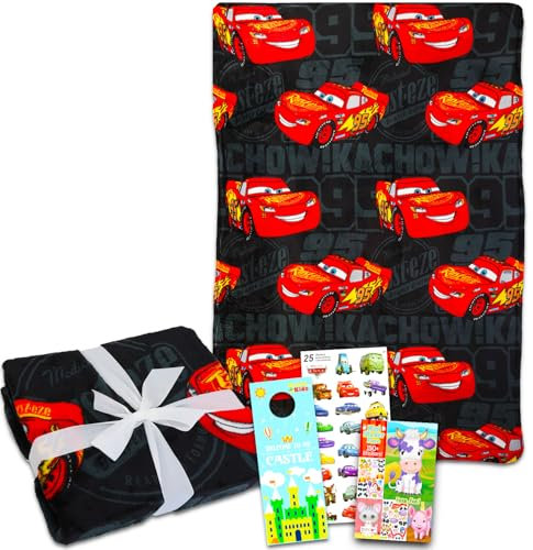 Disney Cars Fleecedecken-Set – Bündel mit weicher Lightning McQueen-Decke und Aufklebern, mehr für Kinder, Erwachsene, Kinder, gemütliche Lightning McQueen Fleecedecke, 127 x 177,8 cm