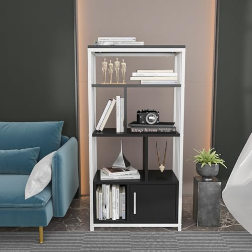 Stylish Black & White Bookshelf, 60 cm x 120 cm x 29.6 cm | 100% Melamine Coated Particle Board, 18 mm Thick | Perfect for Modern Home & Office Decor