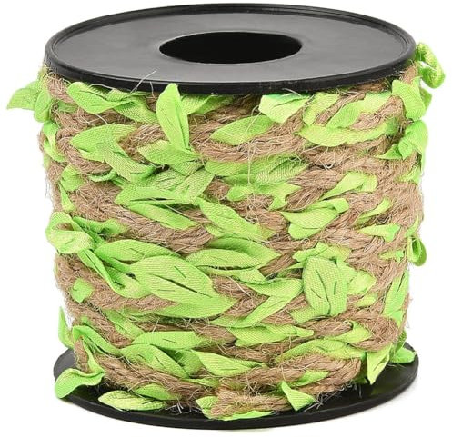 CABODYALS Ruban de Feuilles Vertes Artificielles de 10 m et 2mm Corde en Toile de Jute Garniture en Rotin Ficelle de Vigne Tressée Créative avec Feuilles en Tissu Polyester pour Décoration de Jardin