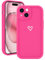 Micoden for iPhone 15 Case Cute Girls Silicone Shockproof Protective Bumper Case with Love Heart Pattern Design for iPhone 15-Hot Pink