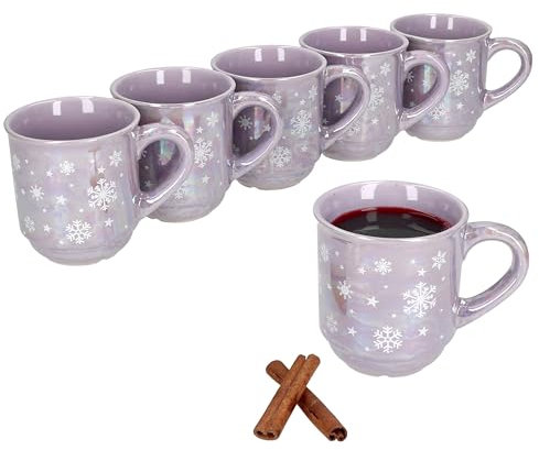 MamboCat 6er Set Glühweinbecher 0,2L Brillant Flieder Weihnachtslandschaft I Klassische Keramik Perlmutt-Glühweintassen I geeicht I ideal für den Weihnachtsmarkt